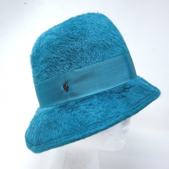 Helen Kaminski Australia Teal Rabbit Fur Felt Cloche Bucket  display picture 1